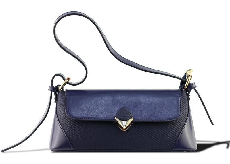 حقيبة كتف أنيقة للنساء من طراز باغيت بمشبك ذهبي، حقيبة باغيت، حقيبة يد ، حقيبة كتف، جلد محكم، حقيبة رسمية، إكسسوارات نسائية، حقيبة عصرية (أزرق) - Image 2